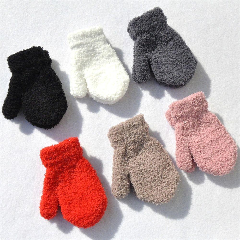 Hot Sale Winter Soft Warm Baby Lovely Full Fingers Kids Gloves Coral Plush Mittens Candy Color