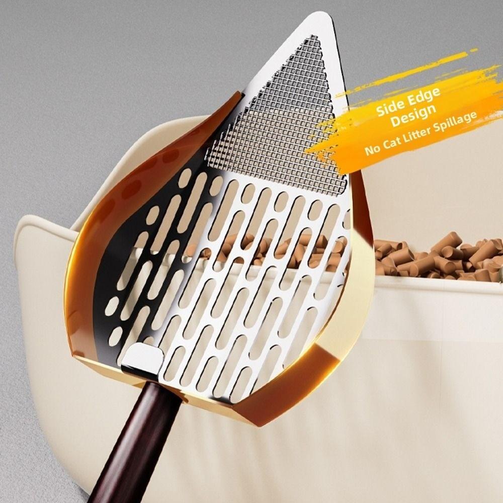 Wood Handle Cat Litter Scoop Stainless Steel Waste Removal Sifting Tool Cat Litter Box