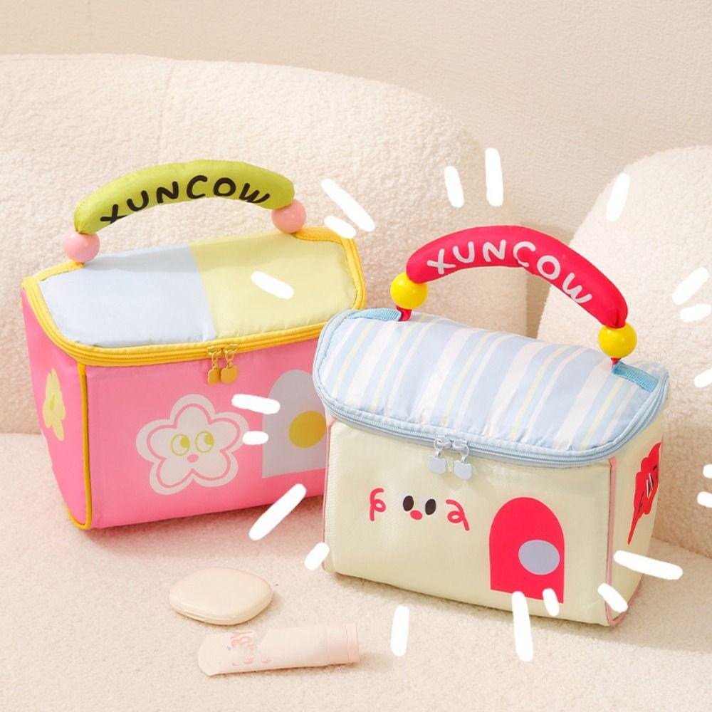 Cute Cartoon Cottage Makeup Bag Large Capacity Multifunctional Lunch Box Bag Insulated Fresh-Keeping Handbag