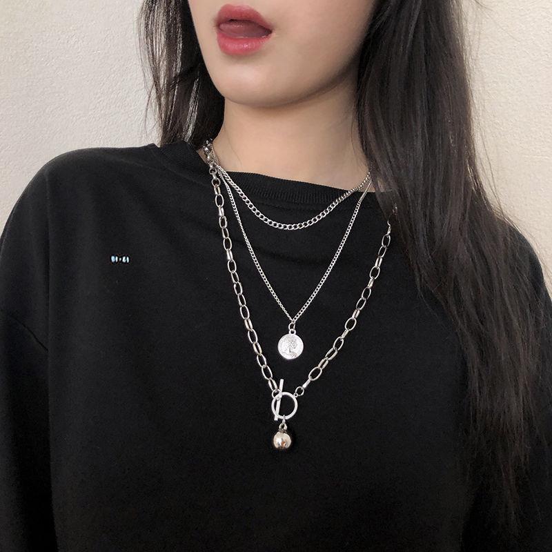 "European & American Double-Layer Love Necklace: Hip-Hop Inspired Long Sweater Chain for Women"