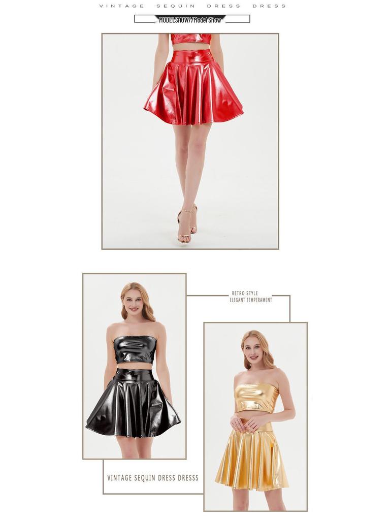 Women's Nightclub Performance Metal Pleated Skirt