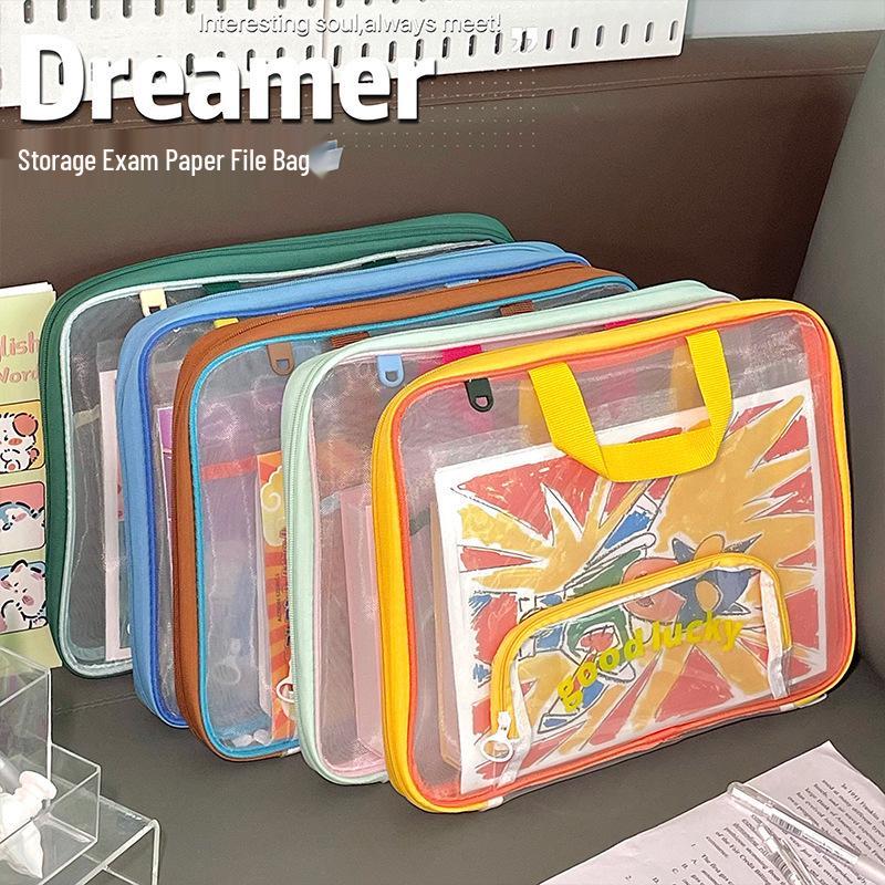 Large Capacity L-Shaped Mesh Bag for Exam Papers