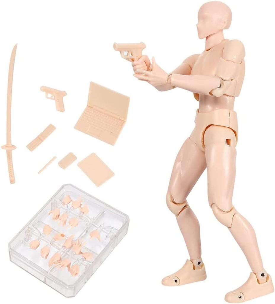 1/12 Scale Male Mannequin Figure Model for Drawing, Manga Drawing, Props, Stand Included, Doll Type, Body for Art Practice (Male, Skin Tone)