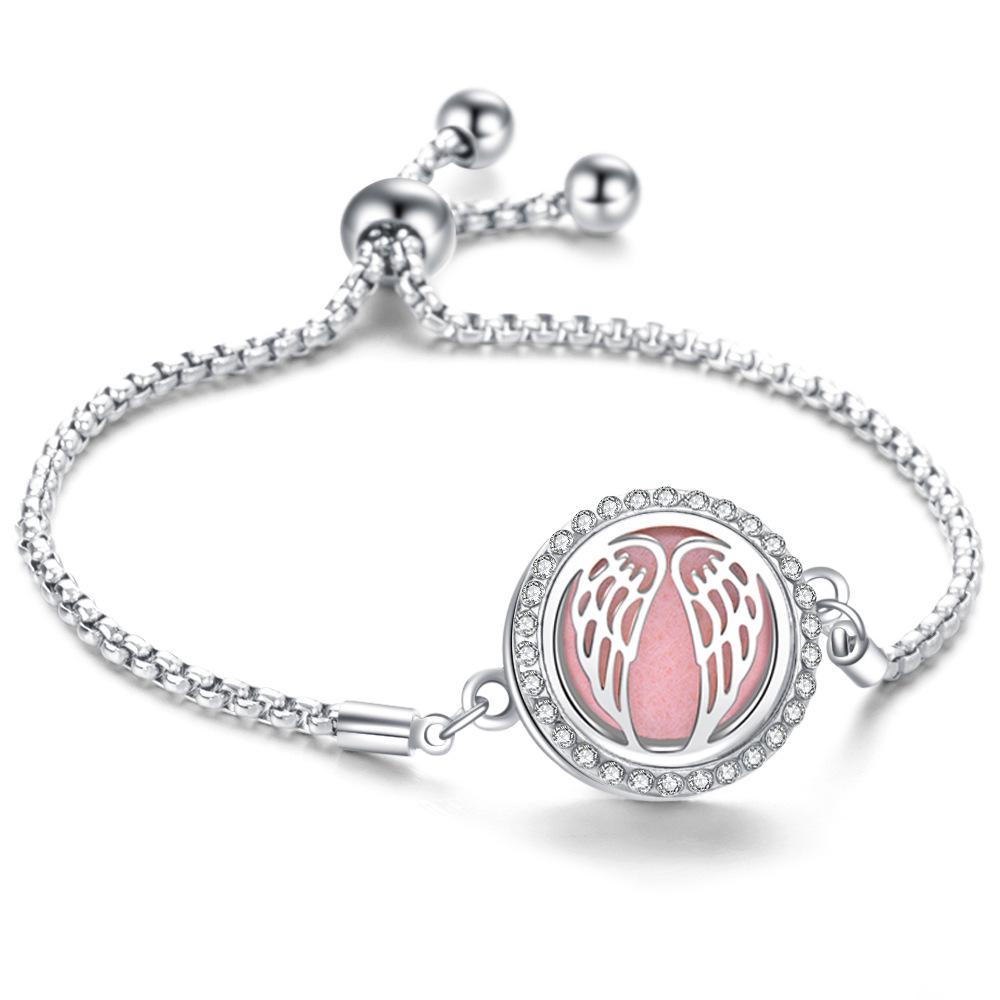 Crystal Rhinestone Aromatherapy Tree of Life Bracelet - Adjustable Titanium Steel with Essential Oil Compartment.