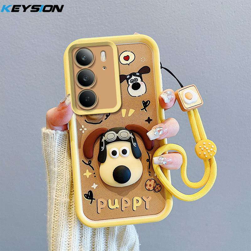 

KEYSION Противоударный чехол для Realme C75x со шнурком Мягкий силиконовый Милый 3D мультяшный кукольный чехол-накладка на заднюю панель телефона для OPPO Realme 14x 5G for Realme C75x