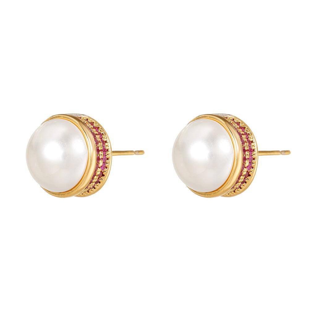 

Copper Plated Real Gold Inlaid Zirconium Retro Temperament Stud Earrings Women S High Sense Red Zircon Fashion Exquisite Earrings
