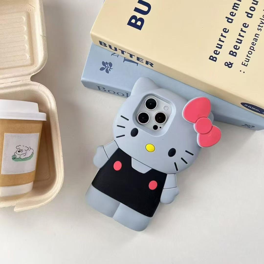 

Стиль INS Бантик Hello Kitty М який силіконовий чохол для iPhone 17 16 15 14 13 12 11 Pro Max 17 Pro 3D Мультяшний Ударостійкий Чохол для Телефона iPhone 13 Pro сірий колір