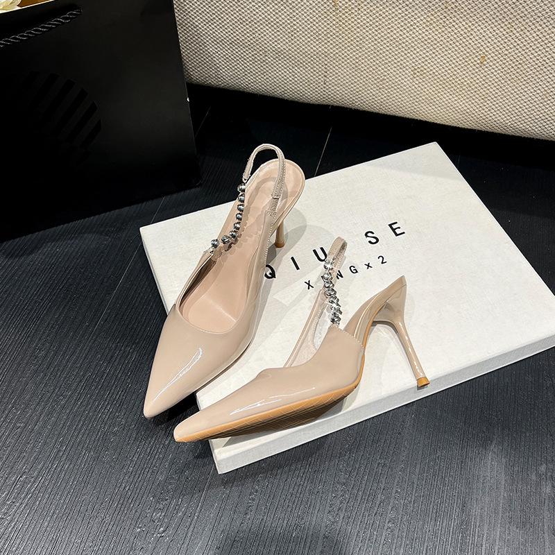 Fashion 2025 Spring Autumn Women's Stiletto Heels Sexy Pointed Toe Club Sandals Rhinestone Open Toe Slip-On Shoes