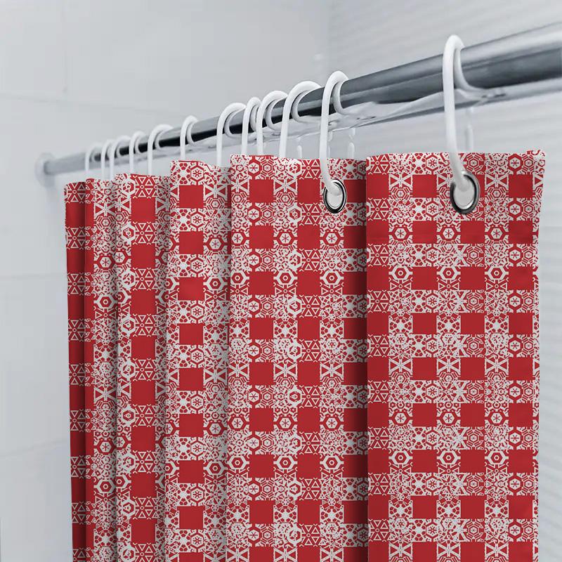 Modern Red White Bath Shower Curtain with Geometric Design for Bathroom Decoration Waterproof Fabric Customizable Size Available