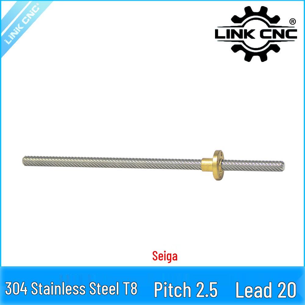 CNC T8 Trapezoidal Lead Screw, 304 Stainless Steel, 2.5mm Pitch, 20mm Lead 100mm Screw + Nut (1 set)