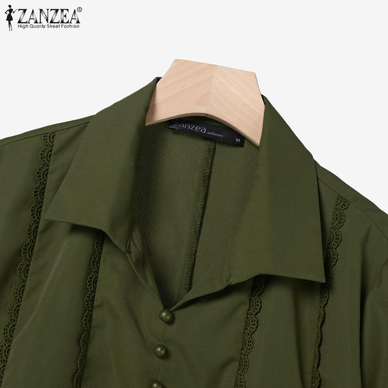 ZANZEA Women Summer Turn Down Collar Loose Casual Short Sleeve Dress