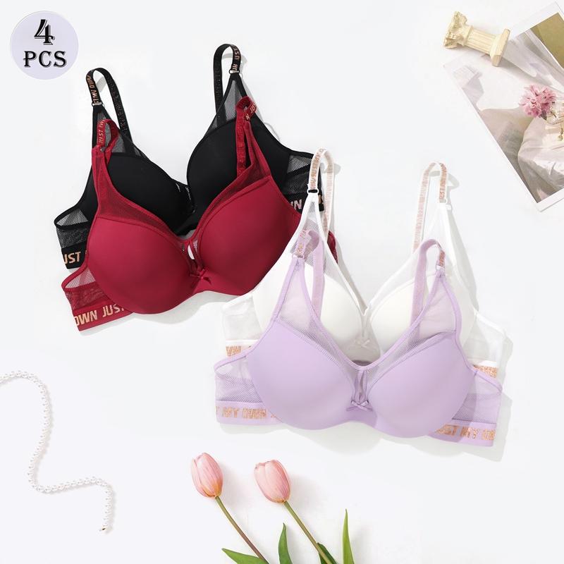 

4 шт. женский бюстгальтер пуш-ап с сетчатым нижним бельем, дышащий модный бюстгальтер с буквенным принтом, спортивный бюстгальтер 34B 36B 38B 40B 85B
