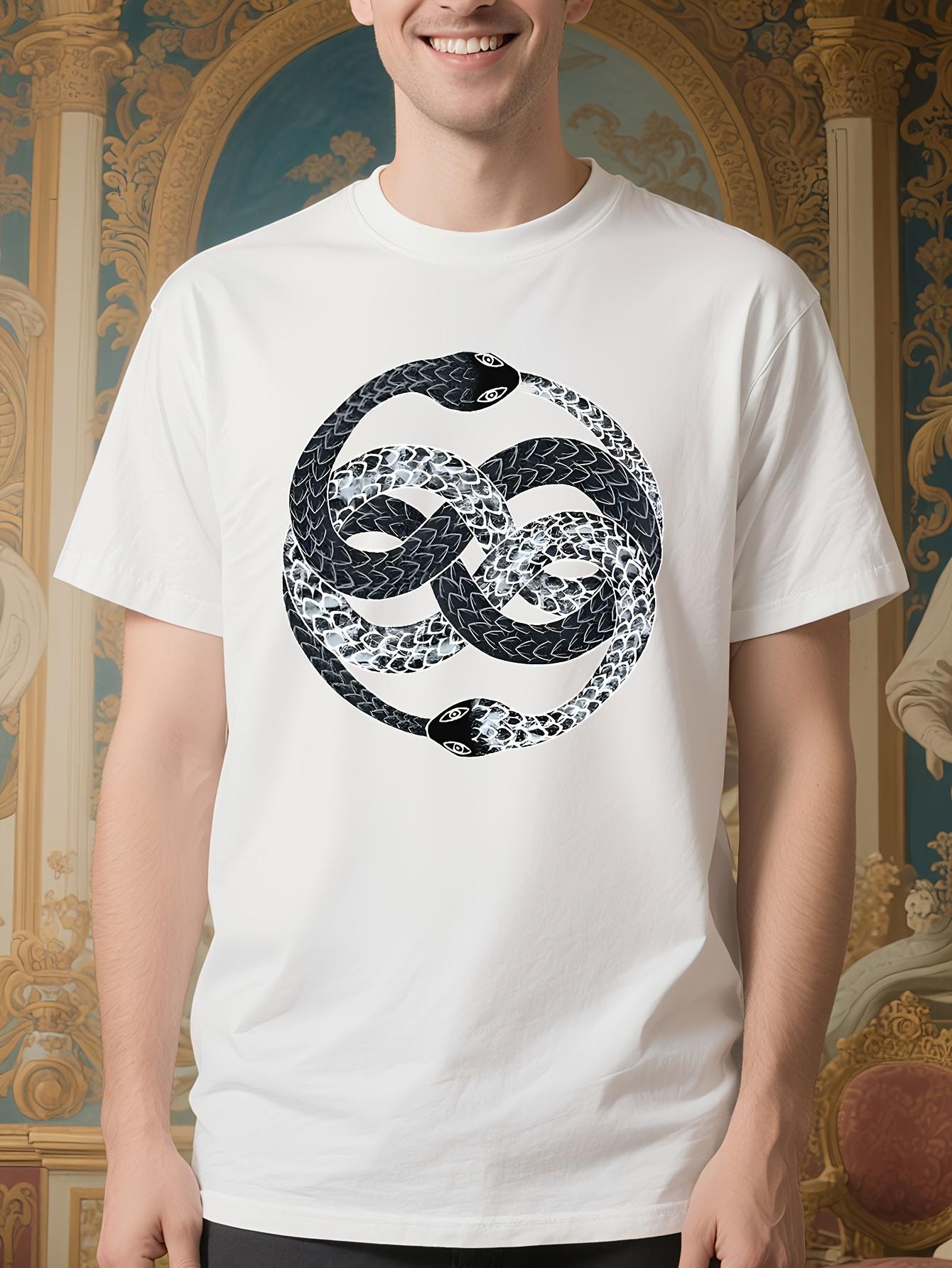 AURYN Uroboros Snake Tail Bite Symbol - Black & White T-shirt S