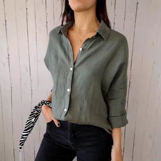 Camicia da Donna con Collo a Revers Manica Lunga Monopetto Top Camicia Colore Unico Vestibilità Larga Camicia Casual Top da Lavoro da Ufficio Streetwear
