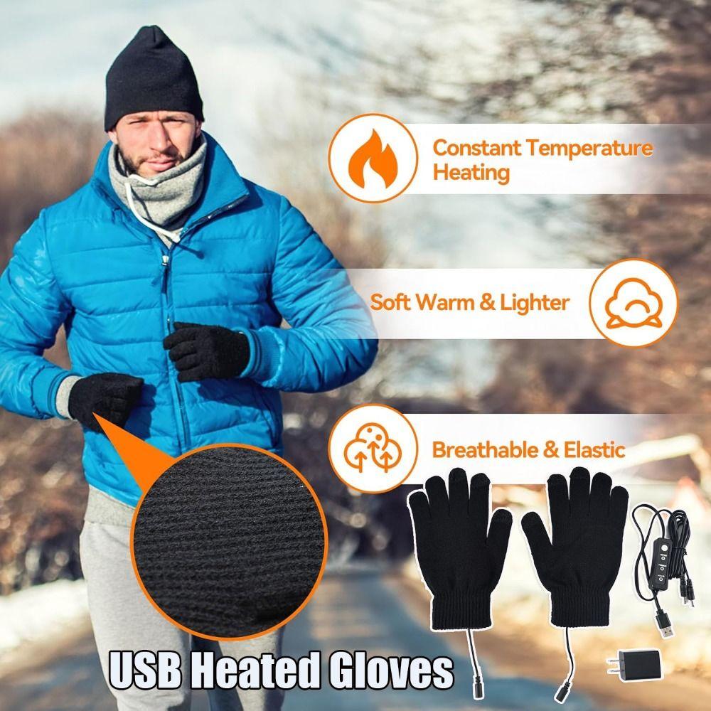 Washable USB Heated Gloves Warm Knitting Gloves Hot Winter Touchscreen Gloves  for Men Women