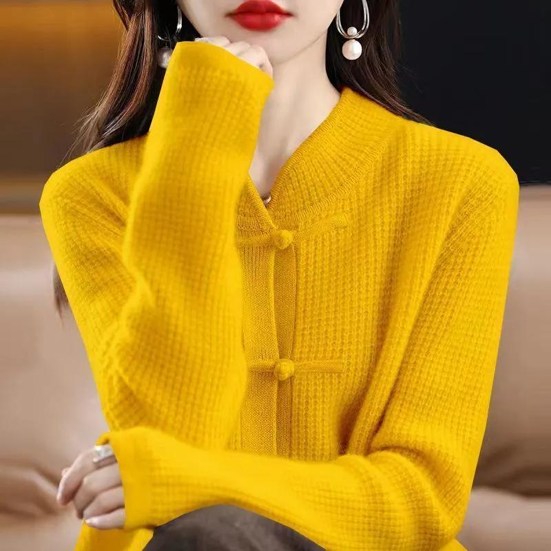 Podzim Zima Dámský Pletený Svetr Kardigan Kabát Stojáček Retro Spona Volný Národní Styl Svetr Bunda Dámský Top