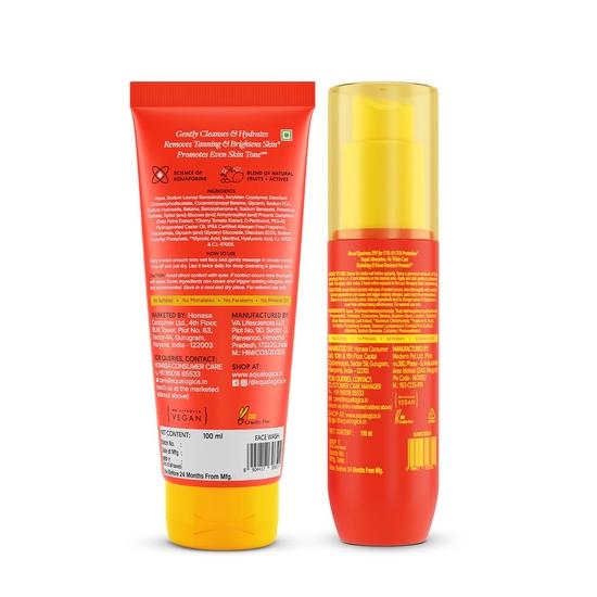 Aqualogica Detan+ Smoothie Nettoyant Visage à la Tomate Cerise et à l'Acide Glycolique pour Éliminer le Bronzage (100Ml) + Spray solaire Detan+ Dewy (100ml) | 2 unités