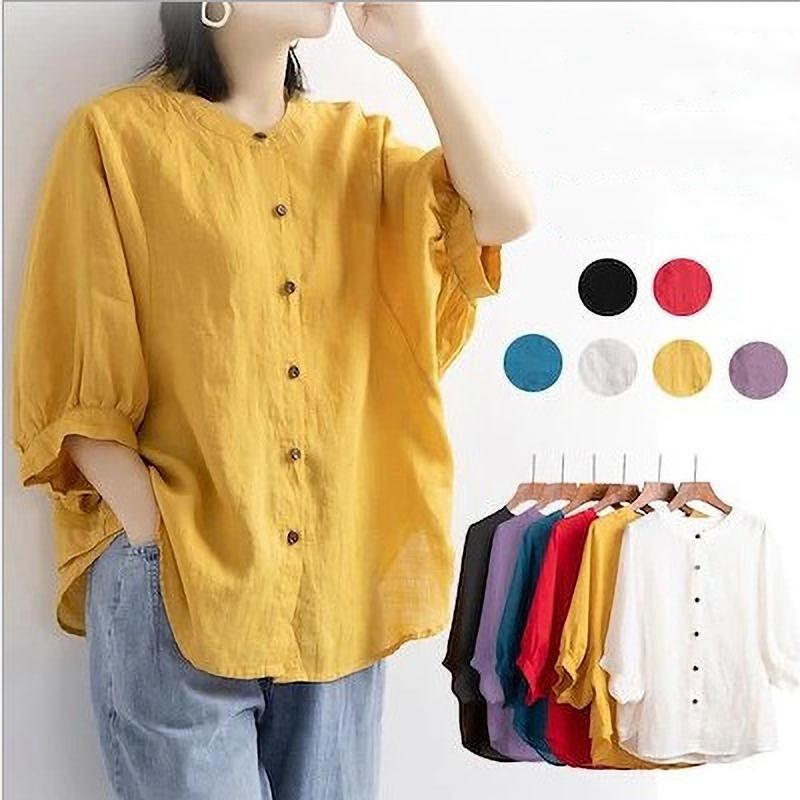 

Shirt Women s Vintage Artistic Loose Fit Slimming Mid Sleeve Button Up Spring Autumn XXXL білий