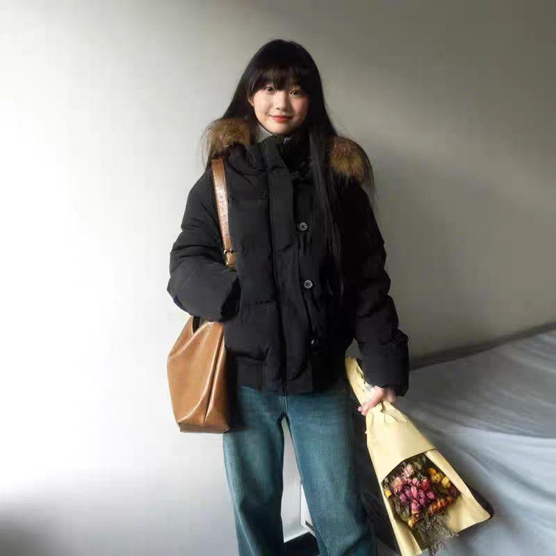 

Зимняя женская куртка-пуховик в корейском стиле, свободная, толстая, теплая, стеганое пальто, простая студенческая верхняя одежда M чёрный