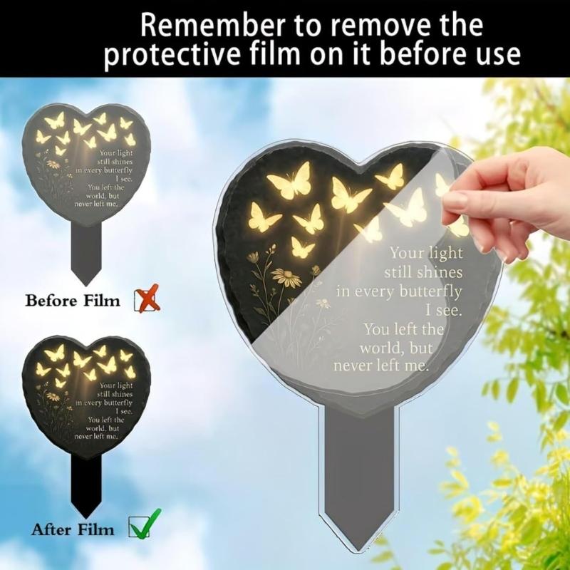 Heart Memorial Plaque Stake Sympathy Grave Markers Acrylic Grave Stake Decorations for Cemetery Outdoors Yard Garden