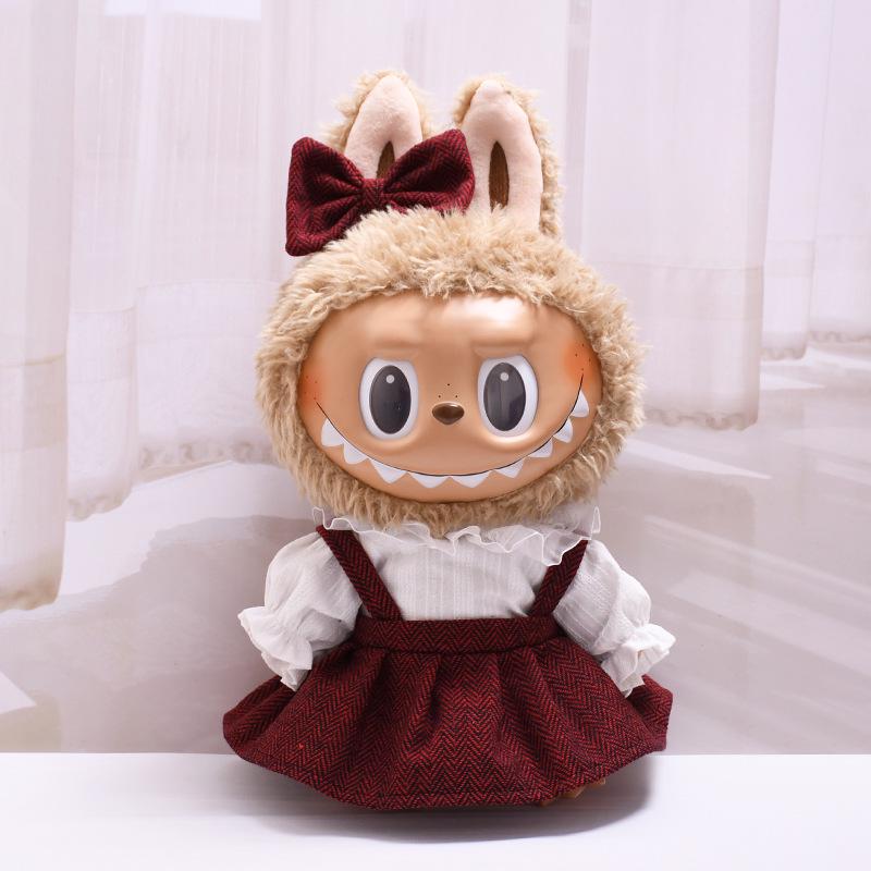 38cm Labubu Plush Doll Casual Outfit Set with Hat (Clothes Only)