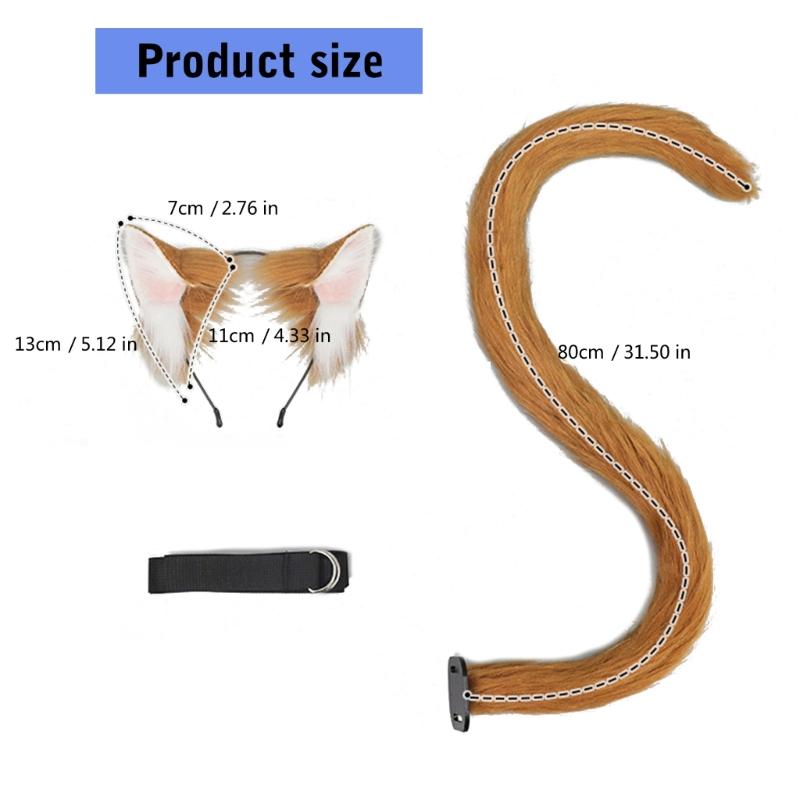 Cats Costume Accessories Cats Ear Headband Plush Tail Anime Cosplay Outfit for Women Masquerade Halloween Role Play
