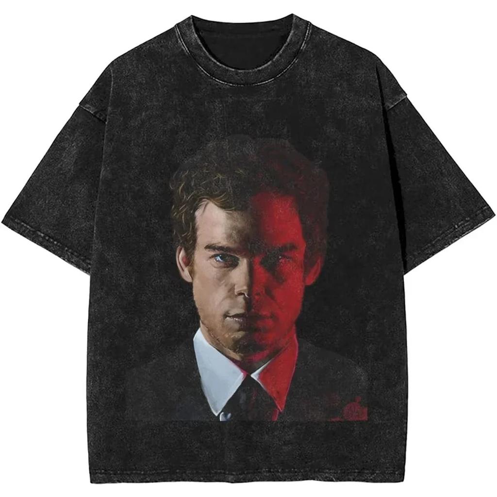 Nové Dexter Morgan Edition Prostředníček Retro Trendy Vintage Prané Tričko Letní Y2K Topy Bavlna Pánské Dámské Trička Krátký Rukáv
