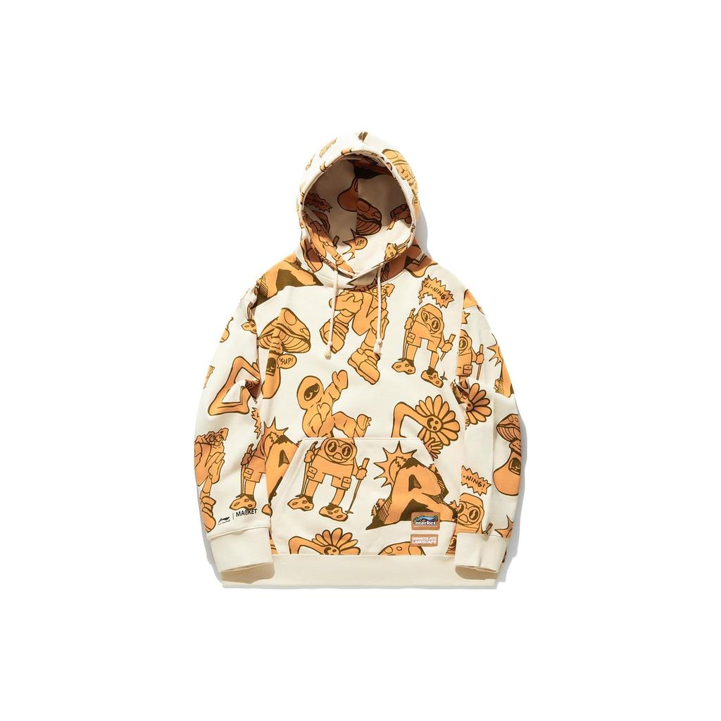 Li Ning X Market Cartoon Character Printed Loose Pullover Hoodie Men Hoodies Cloud-Apricot AWDT717-1