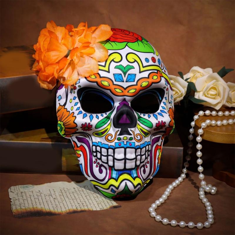 Day of The Deads Mask Sugar Skull Mask with Rose Decorations Masquerades Mask for Halloween Cosplay Party Costume Gifts