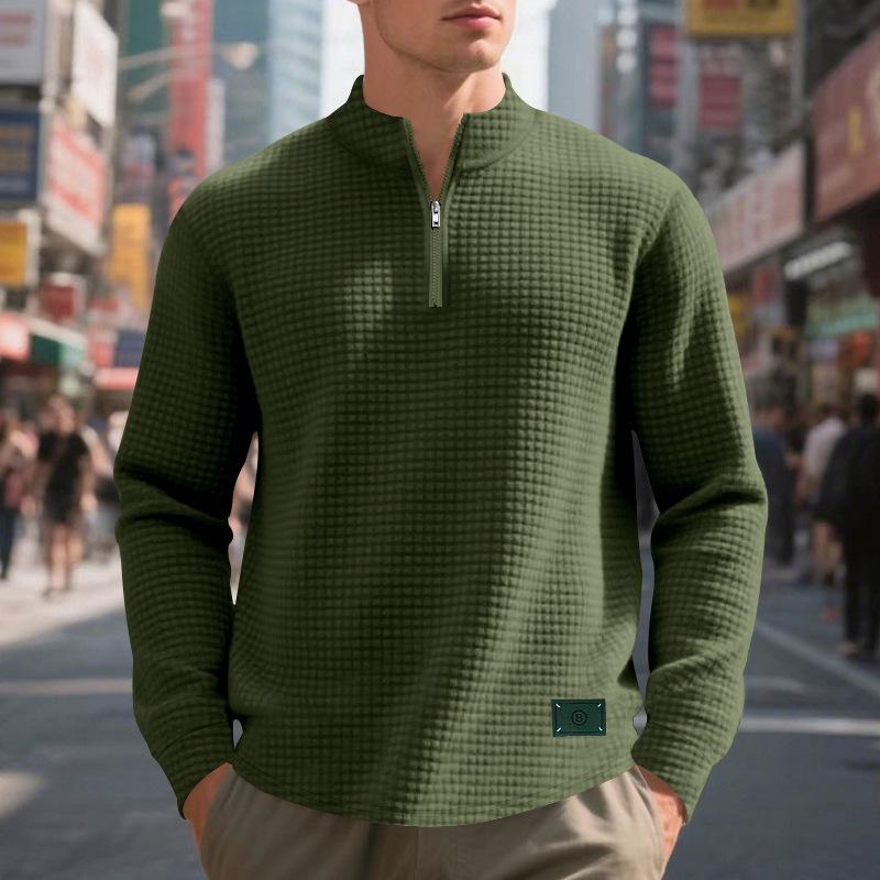 Herren Freizeit Jacquard Stehkragen Halbreißverschluss Sweatshirt für Frühling & Herbst