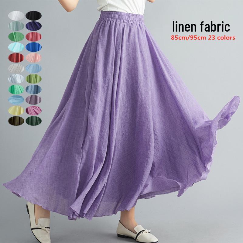 

38-Color Plus Size Japanese Cotton Linen A-Line Midi Skirt with Elastic Waist 95 cm