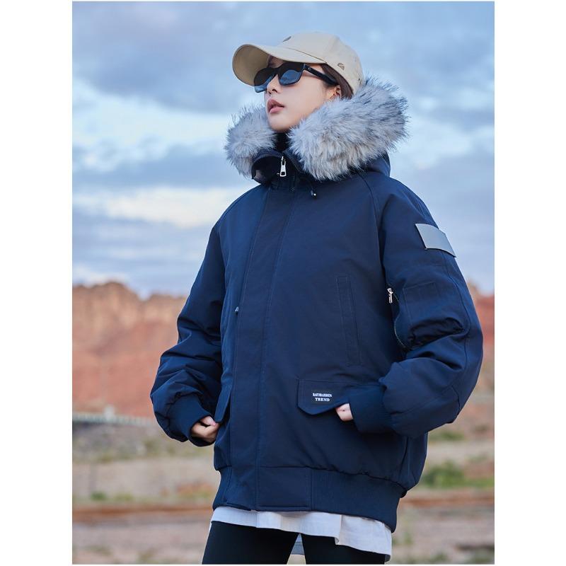 Winter Neu Lockere Daunen-Baumwollgepolsterte Jacke Damen Koreanische Version Schlank Großer Pelzkragen Parker Werkzeug Übergröße Damenbekleidung