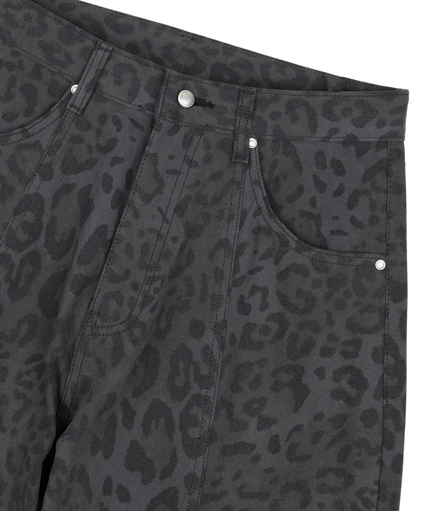 EASY NO EASY Curved Leopard Pants - Charcoal