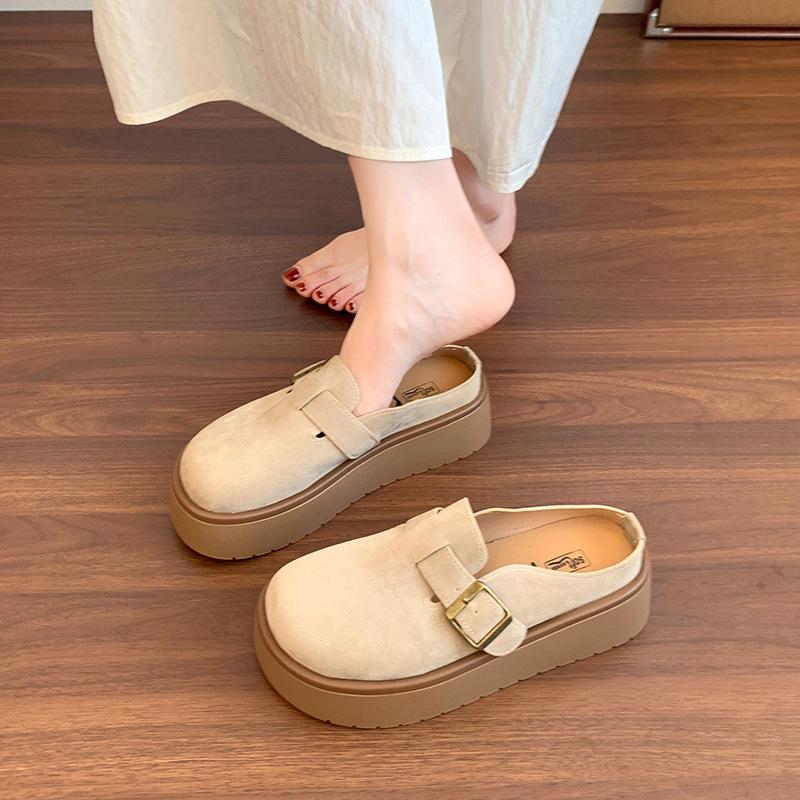 

Retro thick-soled Birkenstock bag head half slippers women s 2025 spring new height-increasing outer wear lazy people pedal Birkenstock shoes 35 бежевый