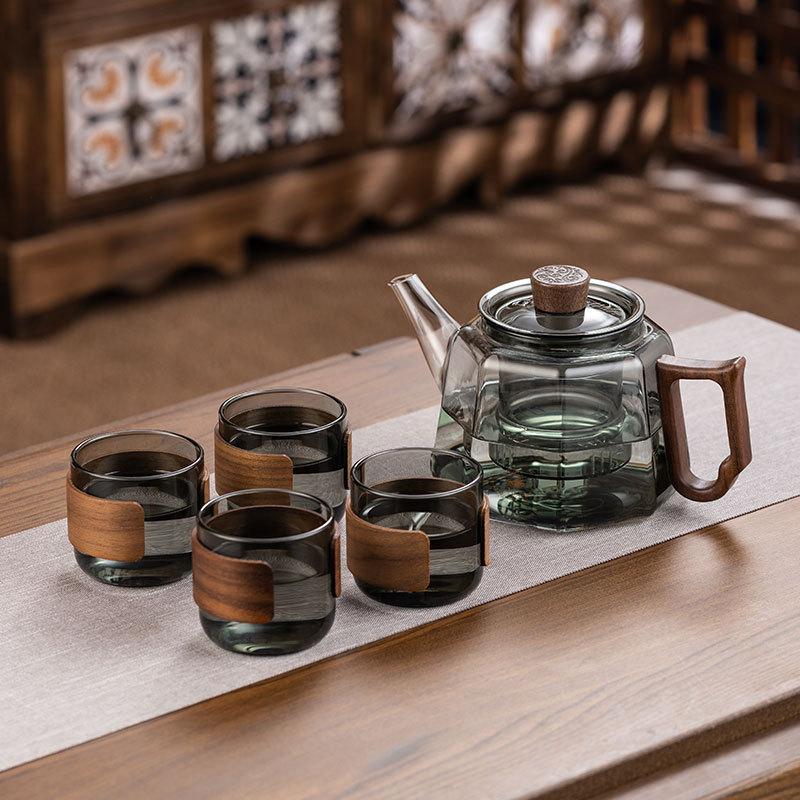 High Temperature Resistant Glass Teapot Filter Boiling Wooden Handle Electric Ceramic Stove Special Kung Fu Teaware Set