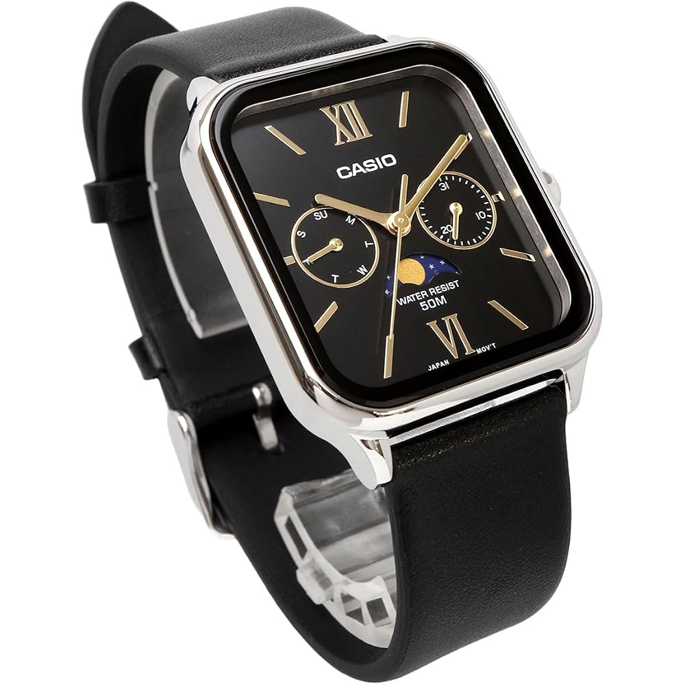 Casio CASIO Standard Moon Phase Analog Men's Watch MTP-M305L-1A2V Black Leather Band Black (Overseas Model) [Parallel Import]