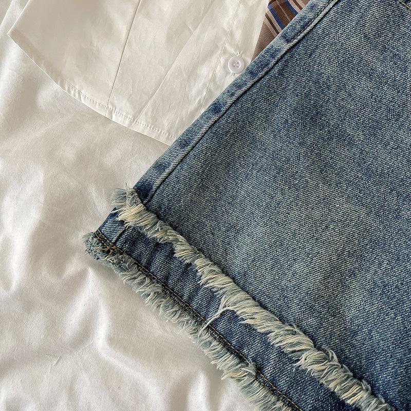 Classic Versatile Youthful Raw Edge Bustier Design Sense Retro High Waist A-line Package Hip Short Skirt Ladies Summer Fashion Denim Short Skirt