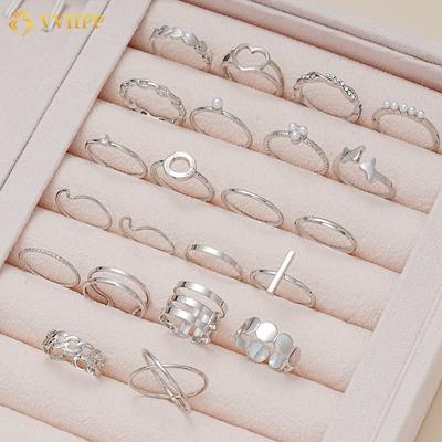 22 teile/satz Silber Ringe Set für Frau Einstellbare Zirkon Einfache Ring