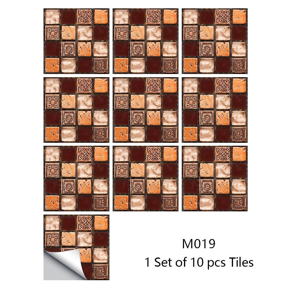 10Pcs/Set Self-Adhesive Mosaic Style Simulation Tile Wall Stickers Living Room Kitchen Bathroom Beautiful Seam Stickers Home Decorating Supplies