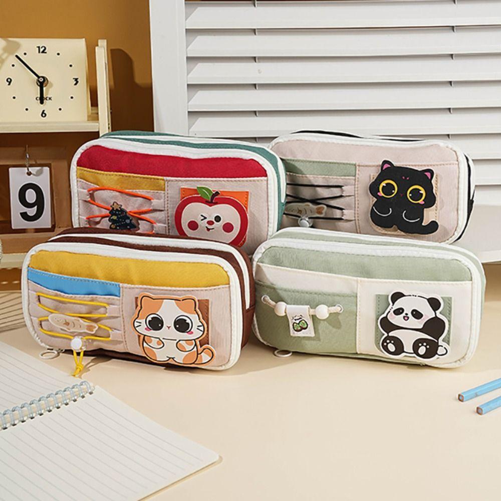 INS Zipper Design Pen Bag Multi-layer Large Capacity Stationery Bag Stationery Organizer Students