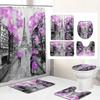 Paris Eiffel Tower Shower Curtain Set With Rugs Waterproof Curtain Bathing Screen Anti-Slip Toilet Lid Cover Rugs Bathroom Decor