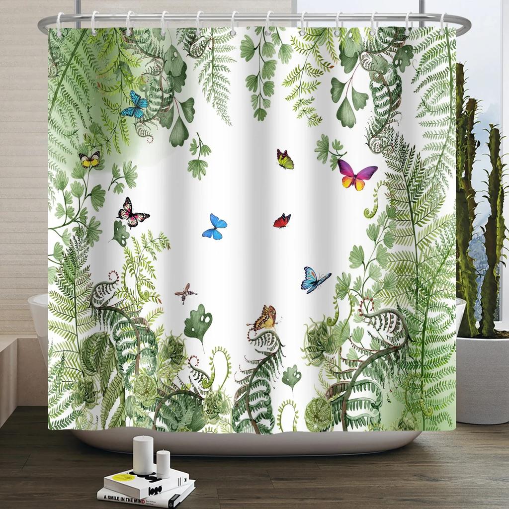 Watercolor Green Leaf Shower Curtain for Bathroom Vines Plant Nordic Minimalist Polyester Botanic Curtain for Home Hotel 180x240