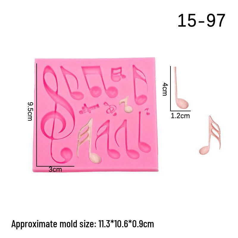 Music Theme Guitar & Notes Fondant Silicone Mold for Cake and Chocolate Decoration