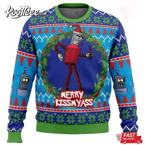 Bender Futurama Merry Kissmyass Ugly Sweater Unisex T-Shirt XXL