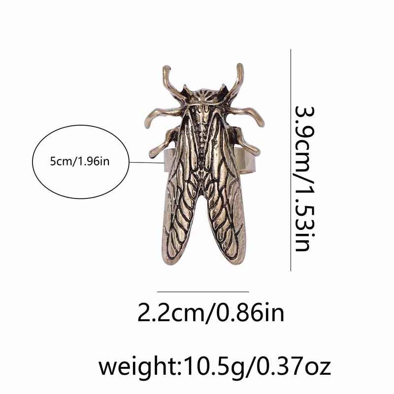 Vintage Opening Insect Ring for Men Women Exaggerated Big Animal Beetle Cicada Adjustable Finger Ring Punk Hip-hop Daily Jewelry