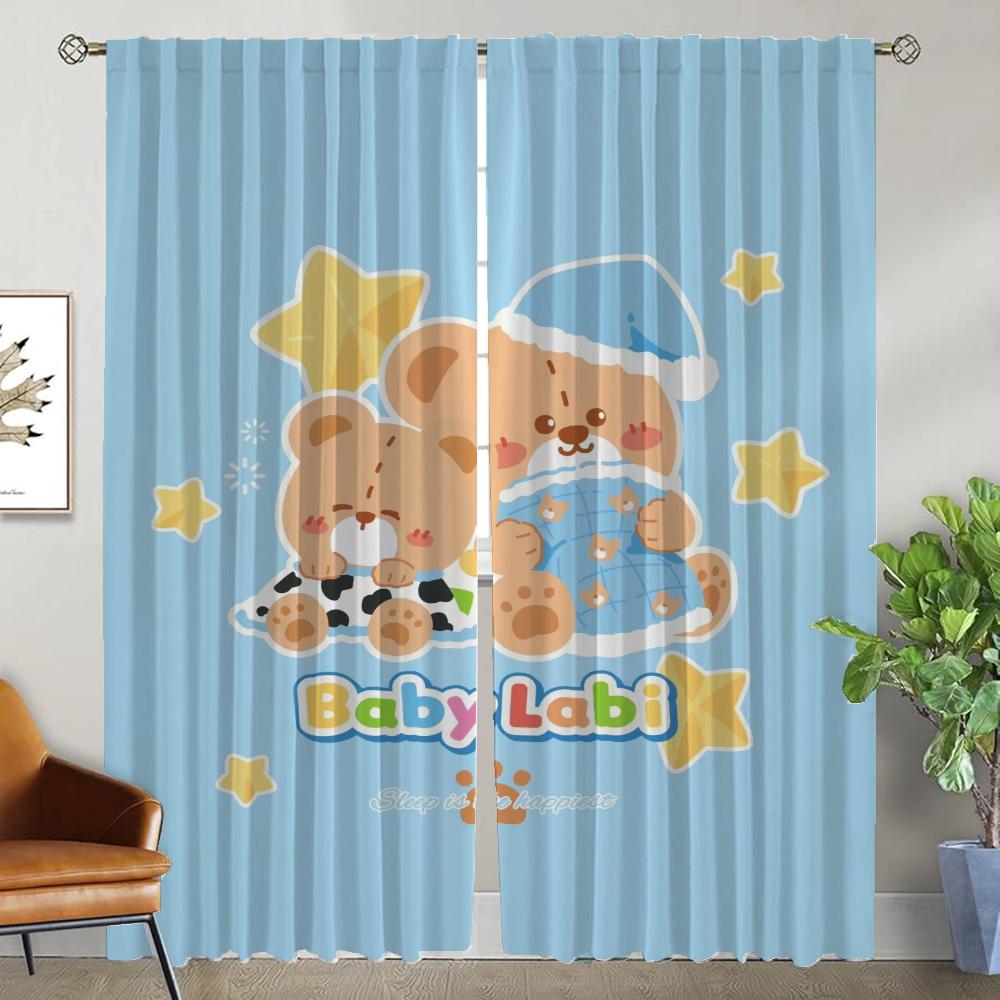 

Шторы со спящим медведем для гостиной, занавески, перегородки, украшения на Хэллоуин, тюлевые шторы для спальни, шторы для домашнего интерьера W50xH70cmx2pcs-CL