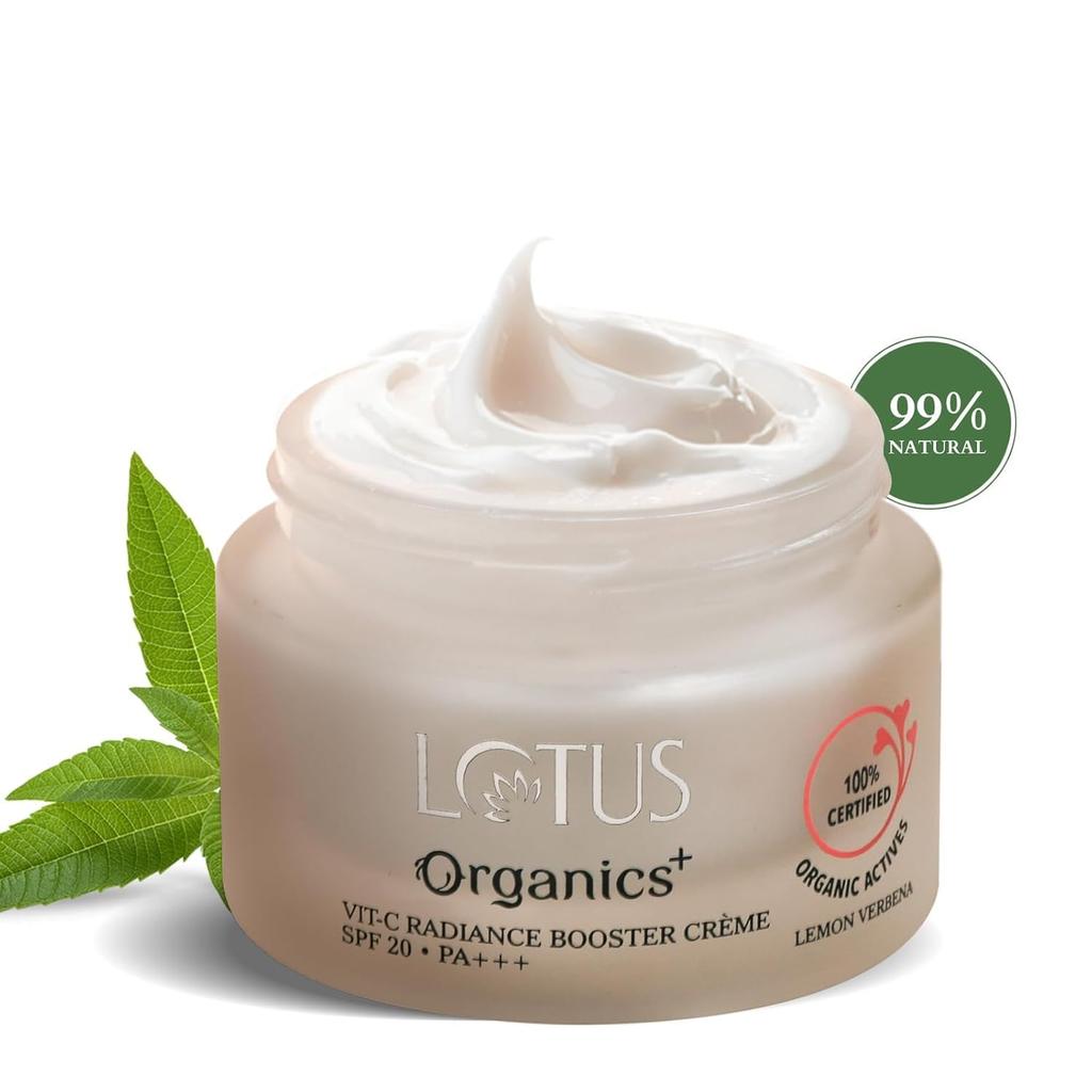Lotus Organics+ Vitamin C Radiance Booster Face Cream | 100% Certified Organic Lemon Verbena | Boosts Collagen & Deeply Moisturises | SPF 20 PA+++