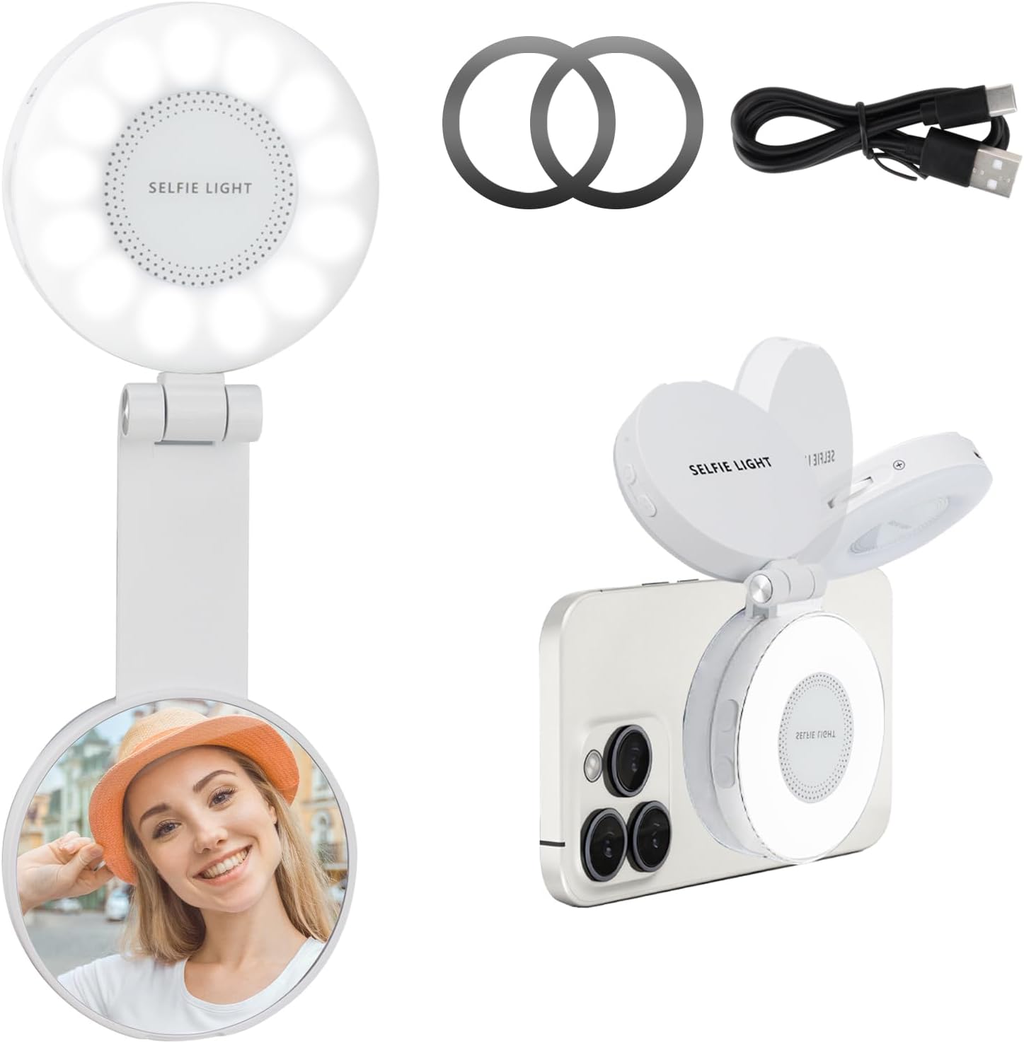 

Magnetic Selfie Light for iPhone with Mirror Foldable Magnetic Fill Light with Sticky Ring for Rechargeable Phone Ring Lights білий