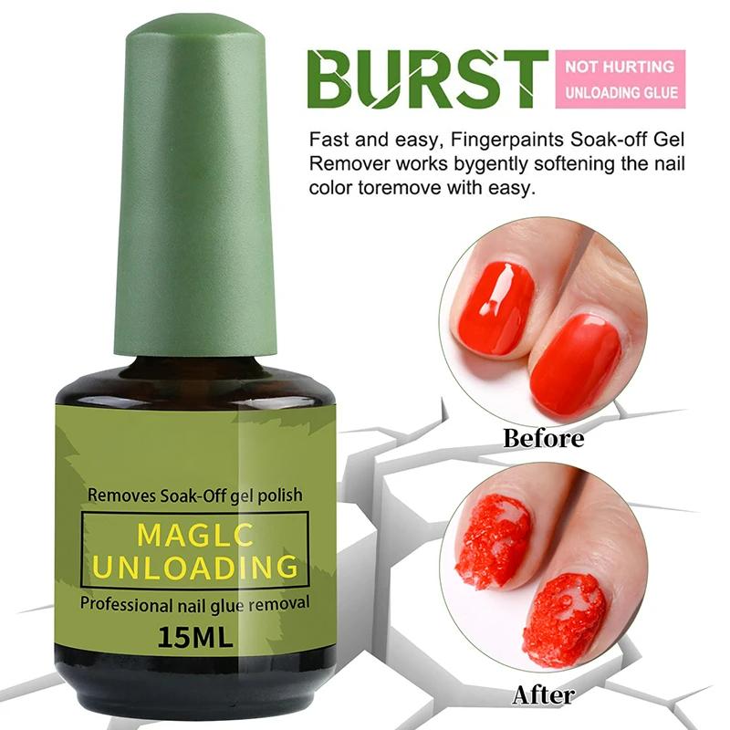 15ml Gel Nail Polish Remover For Nails 3-5 Minutes Easily Quickly Removes Semi Permanent Soak Off UV Gel Polish Burst Gel