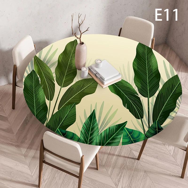 Waterproof Elastic Table Cover 60/90/100/120Cm Green Round Oil-Proof Tablecloth for Kitchen Dining Wedding Party Home Decoration